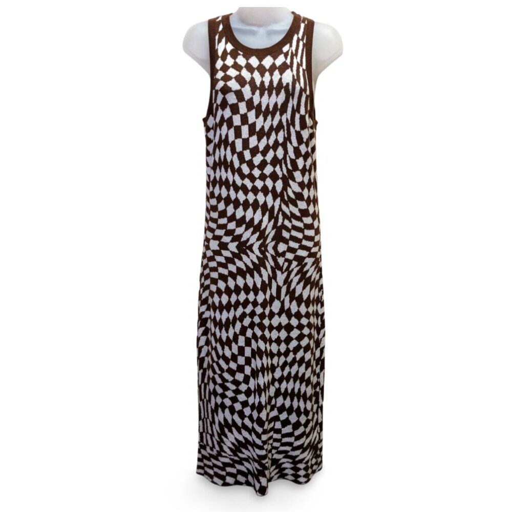 Wild Fable Brown Check Knit Sweaterdress Womens M Casual Midi Pencil Dress NWT
